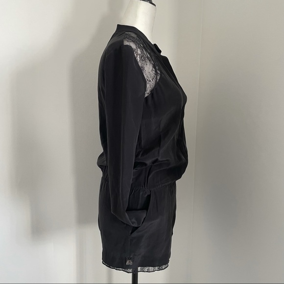 Maje silk short romper with long sleeves and lace detailing - Picture 2 of 6